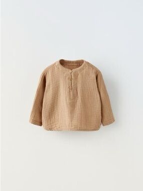 ZARA TEXTURED POLO SHIRT TAUPE BROWN 0/5350/585/707/12